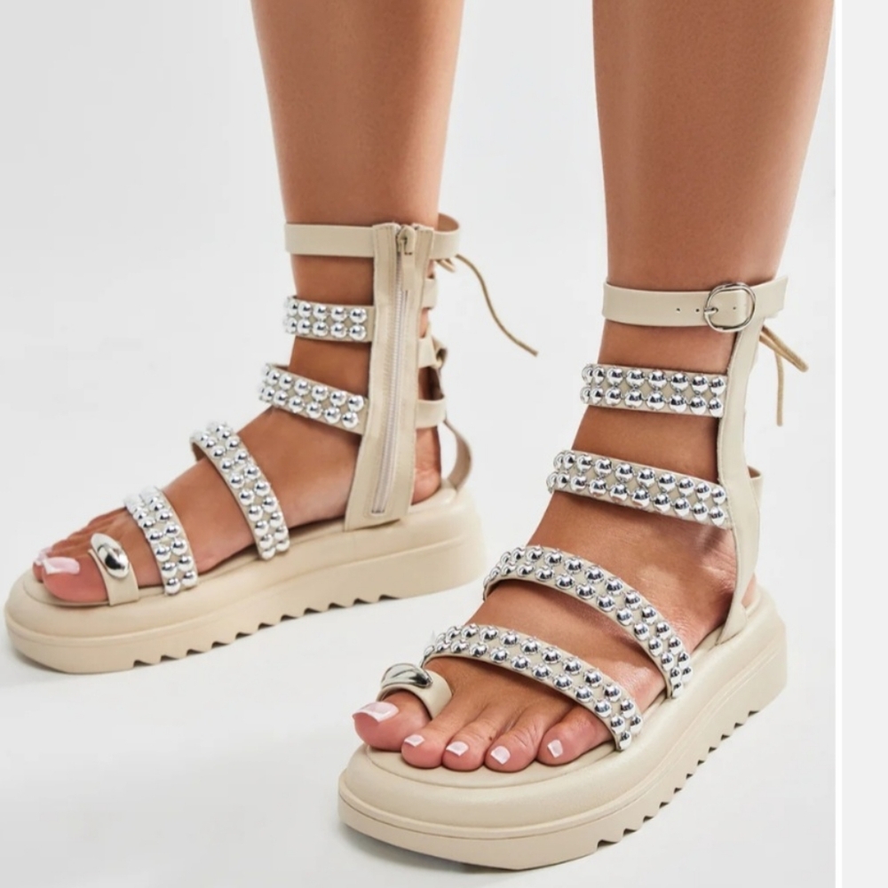 Unique gladiator sandal with silver studs